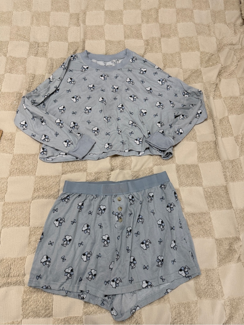 Ae American Eagle Peanuts Bow Plush Pj Pajama Set - Women's M